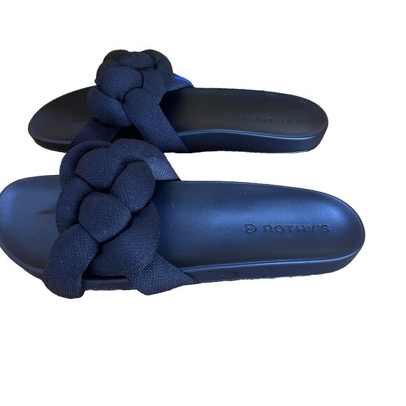 Rothy’s Bubble Slip On Slide Chunky Braided Textile Plait Sandal Black Size 9 - Picture 6 of 8